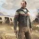A man gets off a burning plane and holds a gun.